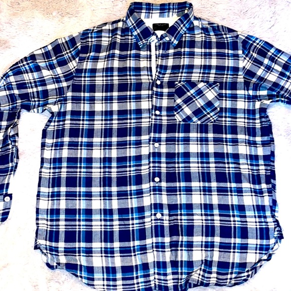 Rag & Bone Blue Plaid Beach Shirt Fit 3 Sz Mens L - Picture 6 of 10